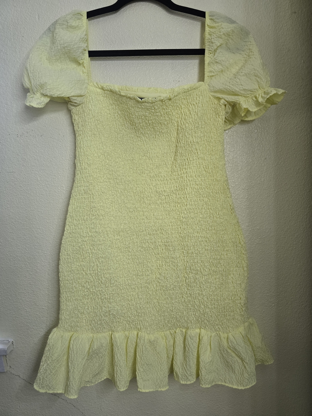 Zara Pale Yellow Smocked Mini Dress with Puff Sleeves